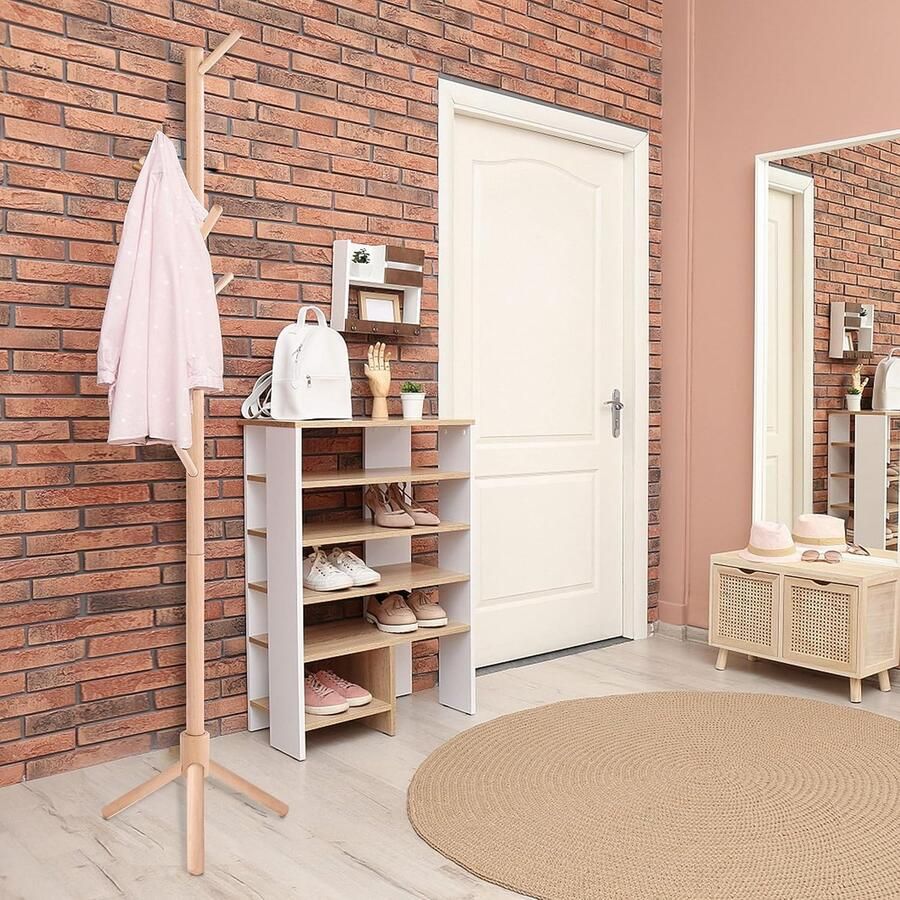 Goodivery Kapstok 1 stuk kledingstandaard van massief hout vrijstaande garderobe in boomvorm 180 cm hoog met 8 haken en 3 verstelbare hoogtes voor ingangen woonkamer natuurlijk