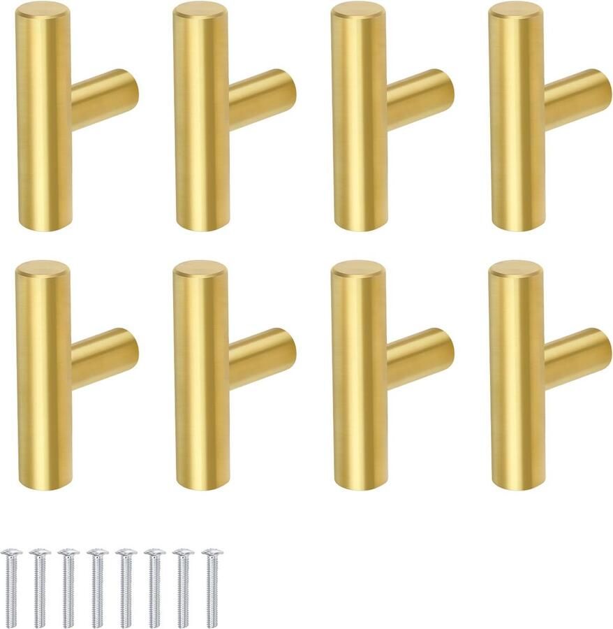Goodivery Kastknoppen Set van 8 in Goudkleurig Roestvrij Staal voor Meubeltoepassingen