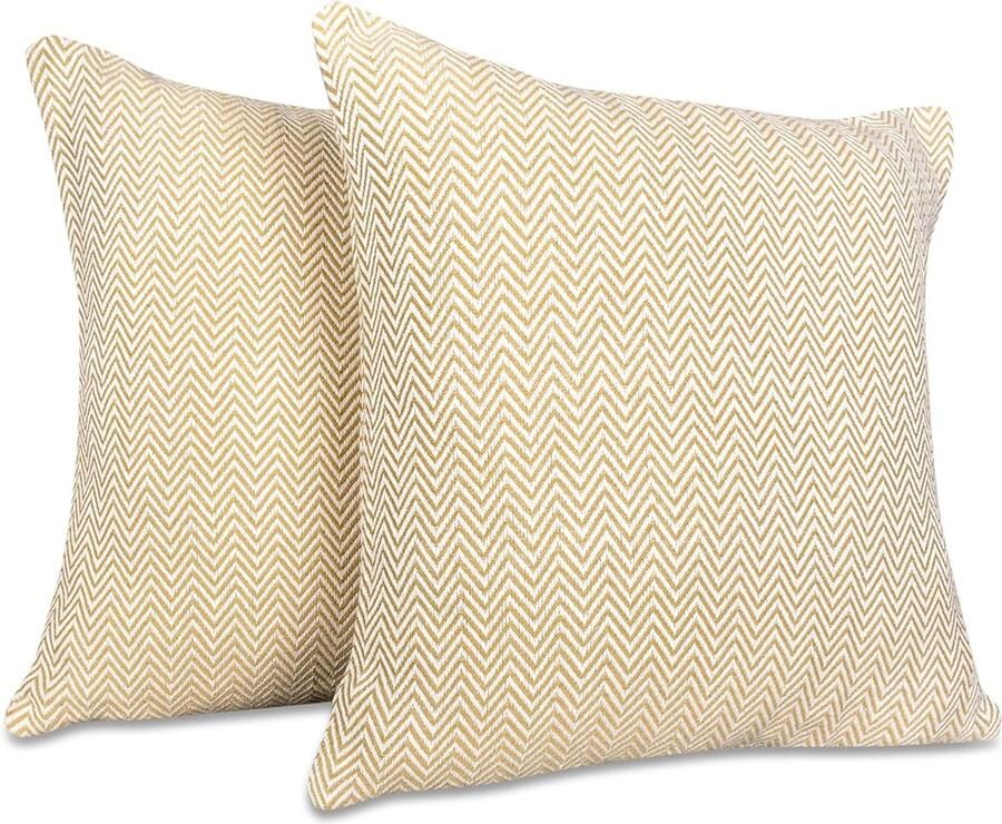 Goodivery Katoenen Sierkussenhoezen Set van 2 met Visgraatpatroon voor Bank of Bed in Bruin 50x50 cm