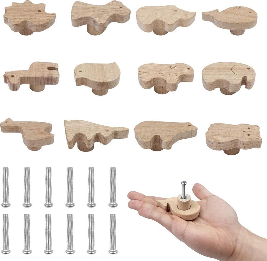 Goodivery Kinderkamer Houten Meubelknoppen Set van 12 Stuks voor Unieke Decoratie