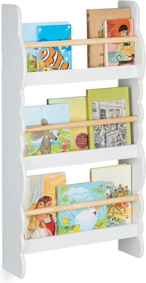 Goodivery kinderkast Boekenkast wolk 3 compartimenten kinderboekenkast hangend 80 x 42 5 x 14 cm wit-natuur