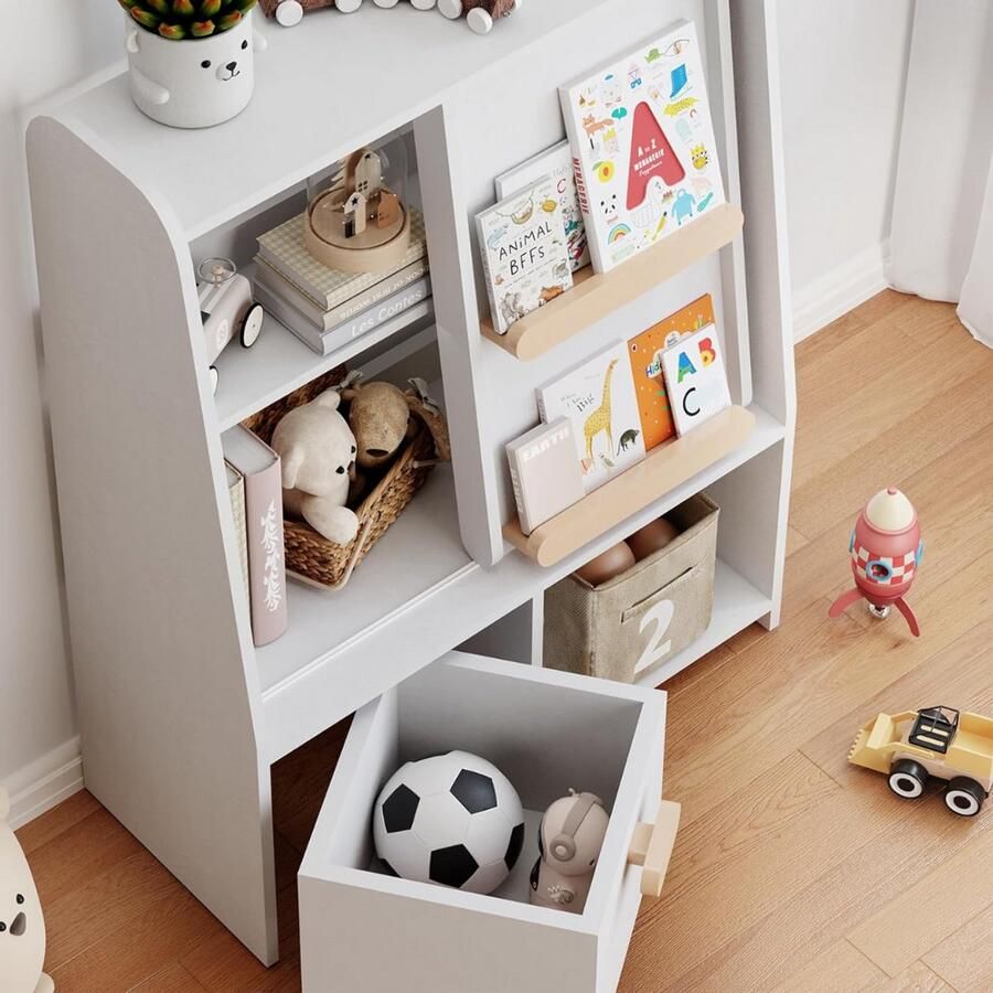 Goodivery kinderkast Boekenplank-speelgoedrek met verwijderbare organizer en grote open plank multifunctionele tentoonstellingskast voor boeken en speelgoed voor de kinderkamer -‎ Griys 32 x 74 x 98.8 cm