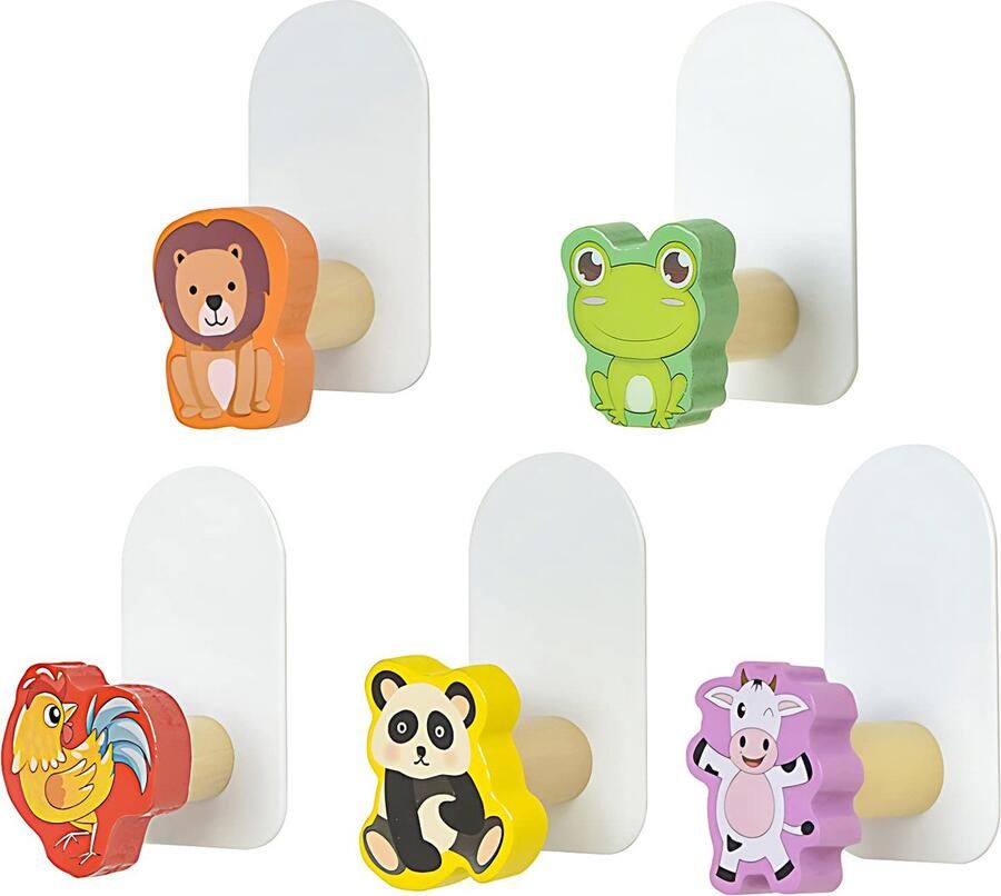Goodivery Kinderlijke Zelfklevende Dierenhaken voor Muur Set van 5 Stuks voor Kinderkamer
