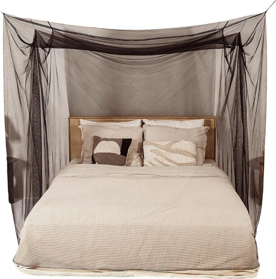 Goodivery Klamboe 2 Persoons Voor Tweepersoonsbed 6 Ophanglussen En 2 Zijopeningen Decoratieve Rechthoekige Vorm Voor Thuis En Op Reis Luifelset En Draagtas Inbegrepen 200x180x180cm Zwart