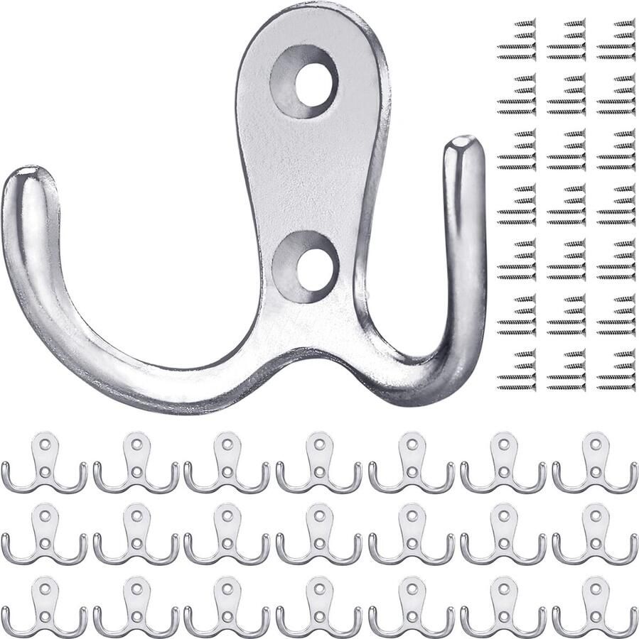 Goodivery Klassieke Zilverkleurige Metalen Wandhaken Set van 20 met Schroeven