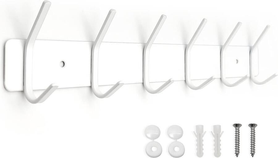 Goodivery Kledinghaken aan de muur kapstok metaal wandkapstok roestvrij staal hakenlijst voor slaapkamer badkamer garderobehaken voor kleding jashouder (wit 6 haken)