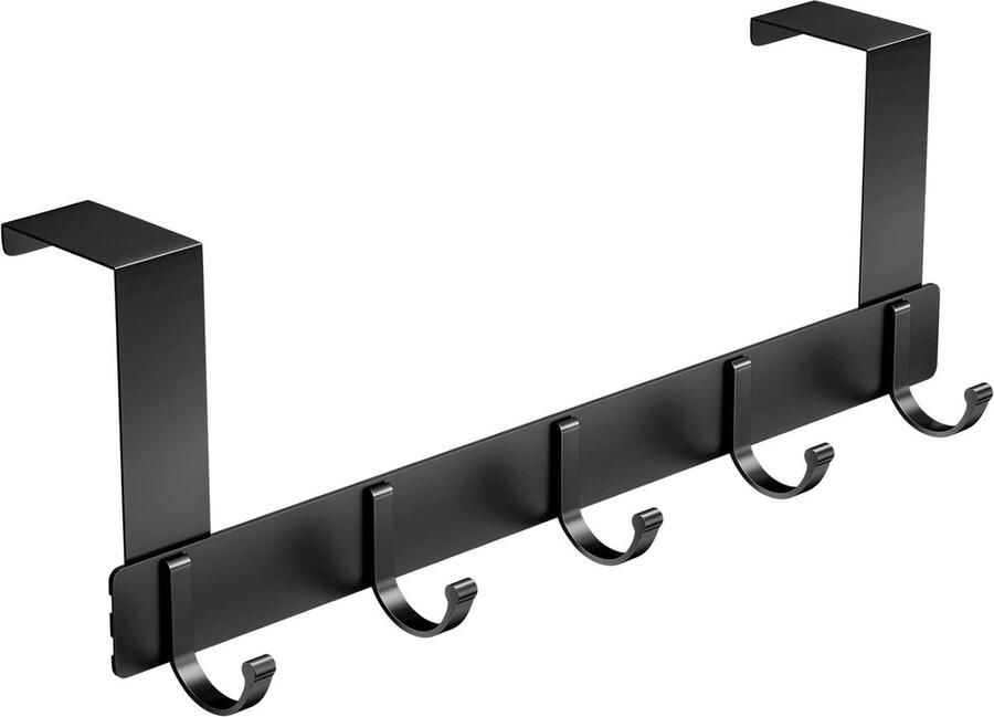 Goodivery Kledinghaken deur deurhaken met 5 haken deurkapstok om op te hangen deurgarderobe deurhaaklijst binnen geschikt voor slaapkamer badkamer werkkamer enz. zwart