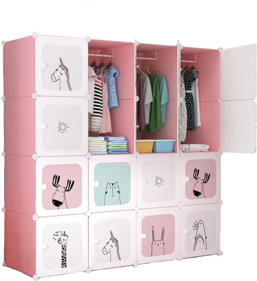 Goodivery Kledingkast Kindergarderobe Modulaire plank Opbergplank voor thuis 16 modules 45 x 140 x 140 cm