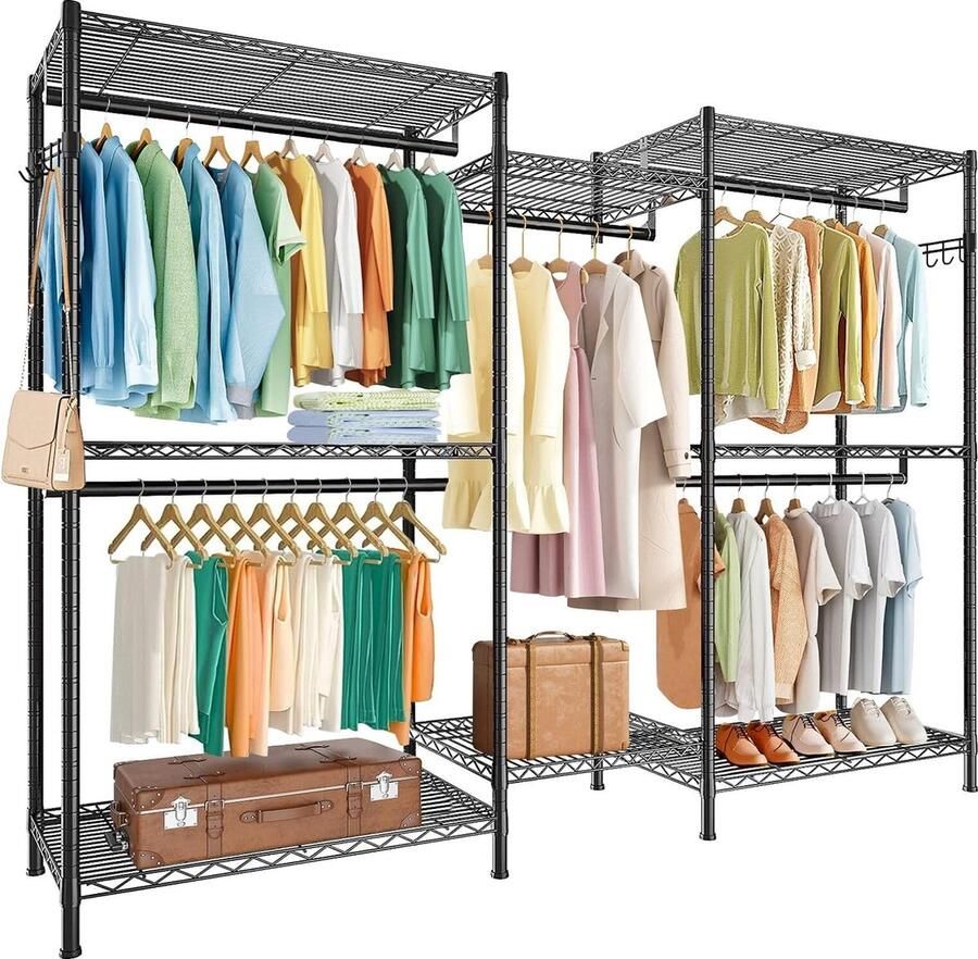 Goodivery Kledingrek Zwaar Belastbaar Met Verstelbare Haken En Hangstangen Voor Extra Opslagruimte