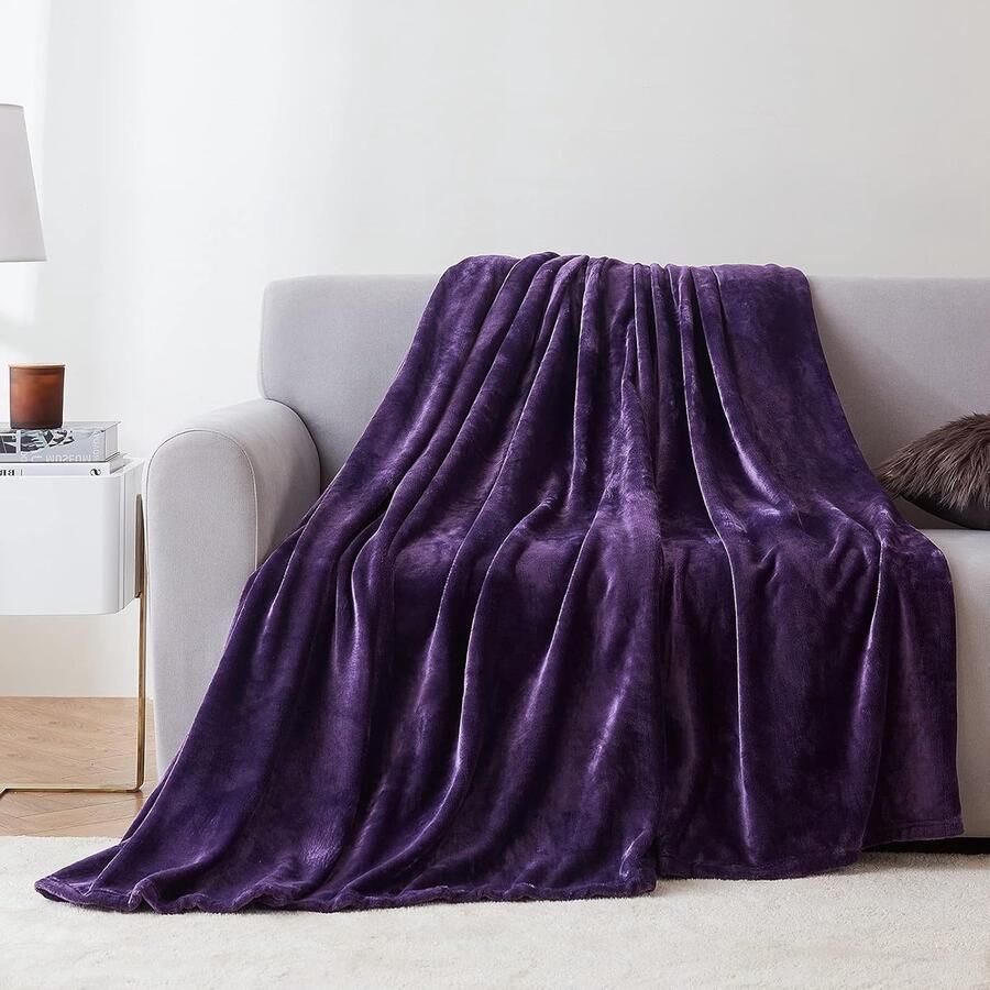 Goodivery Knuffeldeken wollig zachte warme fleecedeken 130 x 165 cm als deken bank woondeken of bankdeken plaid paars