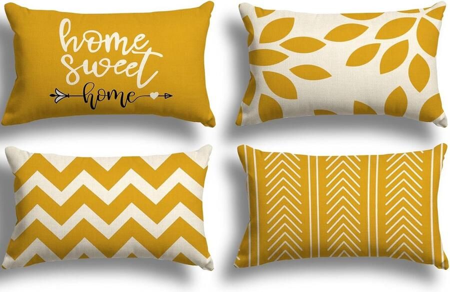 Goodivery Kussenhoes 30 x 50 cm set van 4 decoratieve kussenslopen voor buiten linnen sierkussen voor slaapkamer bank stoel bed tuin (30 x 50 cm donkergeel)