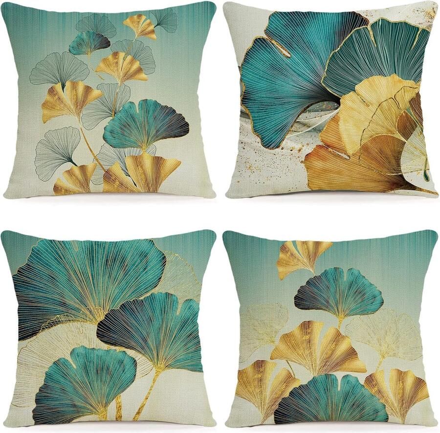 Goodivery Kussenhoes 50 x 50 cm Set van 4 Buitenkussen Decoratief kussen Linnen Kussenhoezen Geometrisch patroon Kussenhoezen voor bank Woonkamer Decoratief kussen 50 x 50 cm A050-20