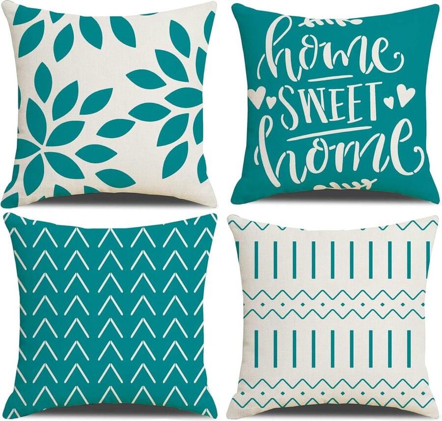 Goodivery Kussenhoezen 45 x 45 Set van 4 Blauwgroen Vierkant Kussensloop Kussenhoezen 18 x 18 4 Stuks voor Patio Tuin Blench Woonkamer Bank Boerderij Decor