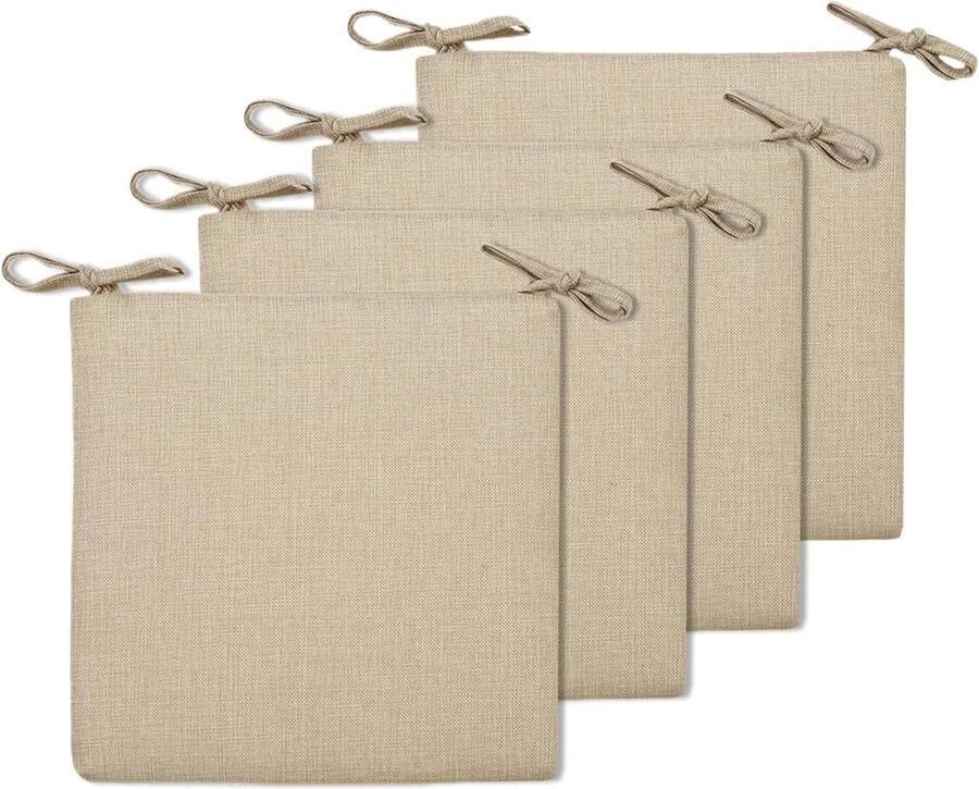 Goodivery Kussenset van Vier voor Stoelen Zachte Vierkante Kussens voor Binnen en Buiten 40 x 40 cm Beige