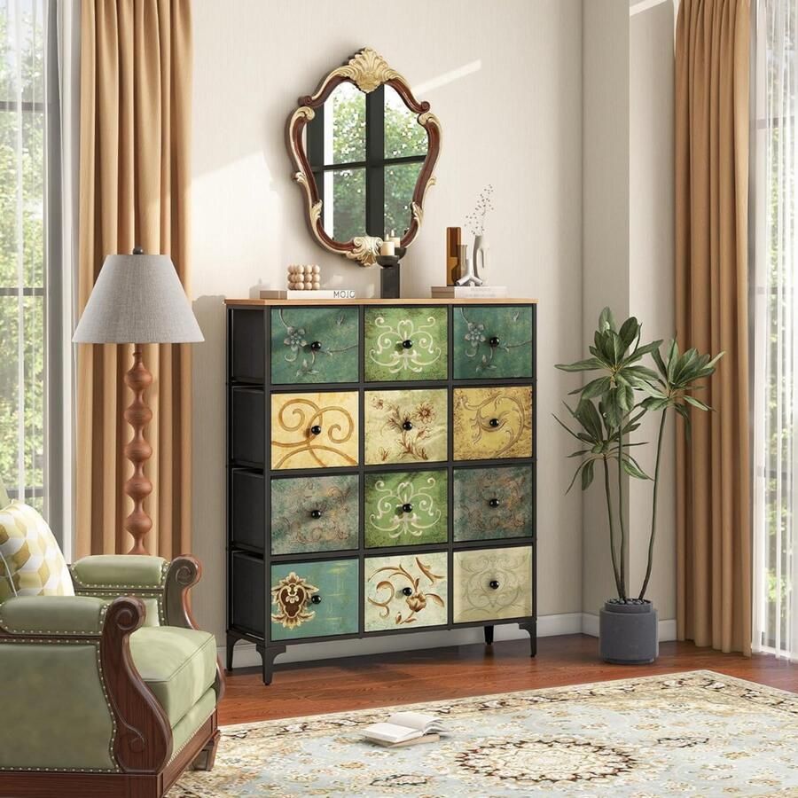 Goodivery Ladekast met 12 stoffen laden TV-meubel met stoffen lades 29.8D x 100W x 118H cm 12 Laden