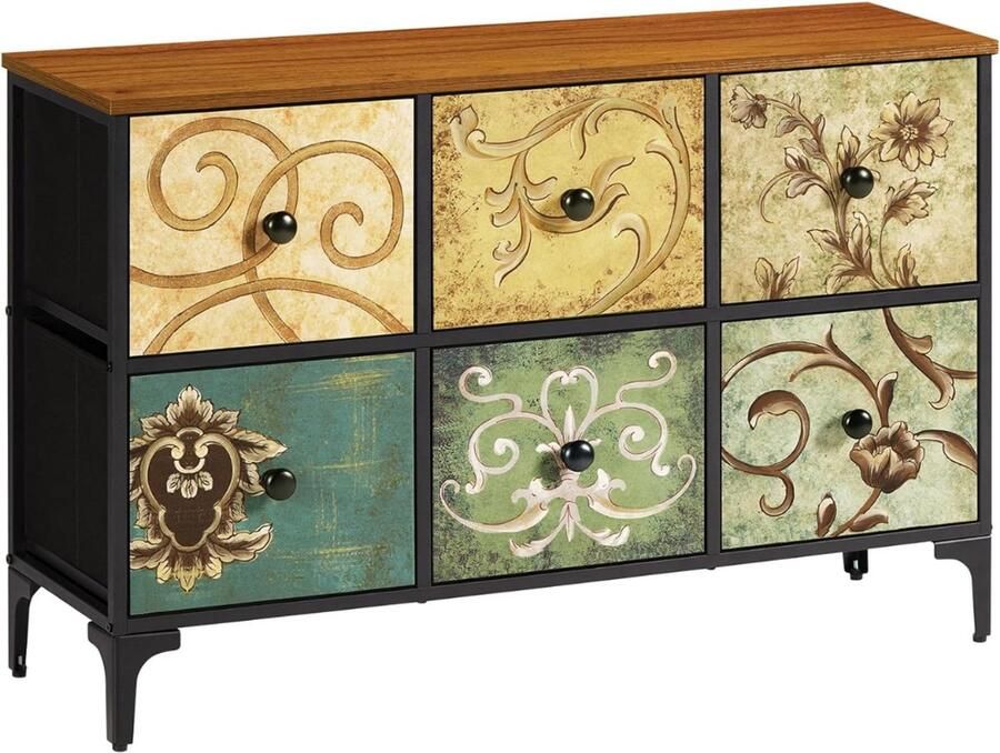 Goodivery Ladekast met 6 stoffen lades Deboard met stoffen laden 29.7D x 100W x 65H 6 laden