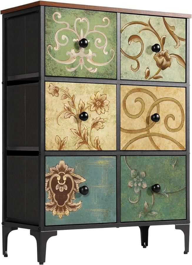 Goodivery Ladekast met 6 stoffen lades TV-meubel met stoffen lades 29.7D x 67.6W x 91.9H 6 laden