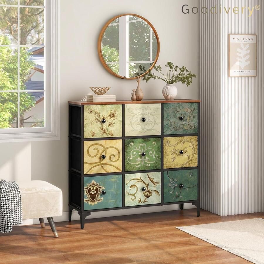 Goodivery Ladekast met 9 stoffen lades TV-meubel met stoffen lades 29.7D x 91.9W x 100H 9 Laden