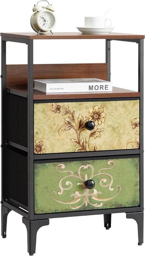 Goodivery Ladekast Nachtkastje Smalle kast met stoffen laden Dressoir met stoffen laden Ladekast voor keuken Kantoor Gang Kinderkamer 29.7 x 41.9 x 71.4 2 laden TV-standaard met 6 laden