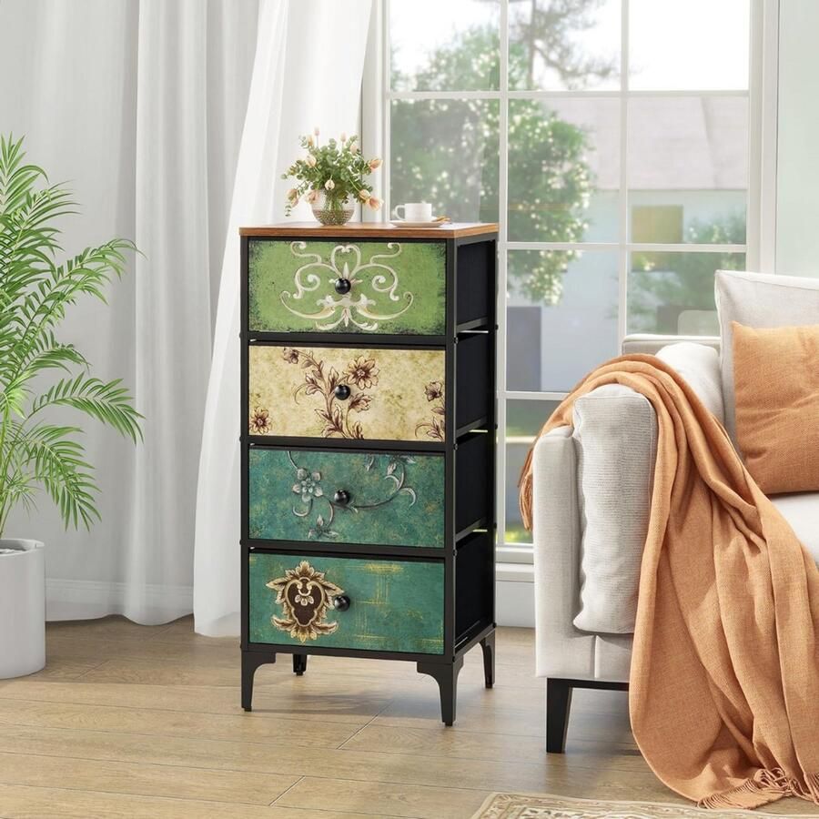 Goodivery Ladekast Smalle ladekast met 4 stoffen lades TV-meubel met stoffen lades 29.7 x 41.9 x 91.4 Laden