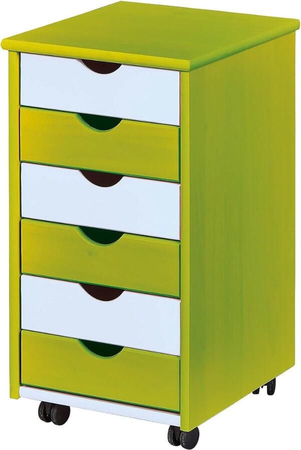 Goodivery Ladekastje ladekasten slaapkamer ladekastje bureau lade kastje ladenkastje op wieltjes -39x66x35cm Groen Wit