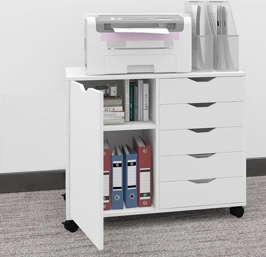 Goodivery Ladenkastje Lade Kastje Ladekasten Slaapkamer Kantoorkast met 5 Laden en Deur 78x40x60cm Wit