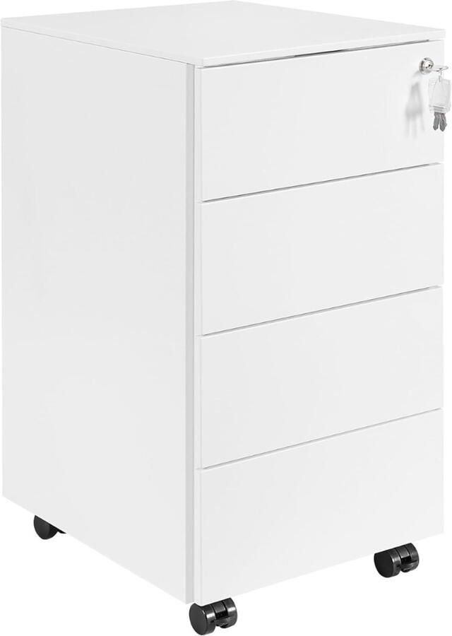 Goodivery Ladenkastje Lade Kastje Ladekasten Slaapkamer Kast met Slot 4 Sleutels 4 Laden 44x37x70cm Wit