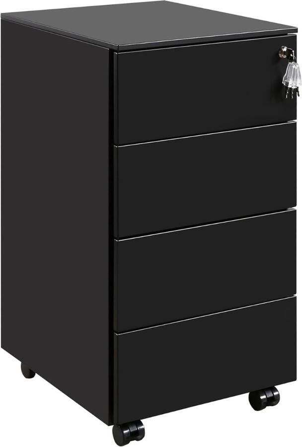 Goodivery Ladenkastje Lade Kastje Ladekasten Slaapkamer Kast met Slot 4 Sleutels 4 Laden 44x37x70cm Zwart