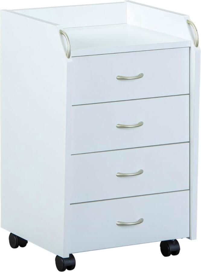 Goodivery Ladenkastje Lade Kastje Ladekasten Slaapkamer Ladekastje op Wieltjes 36x40x65cm Wit