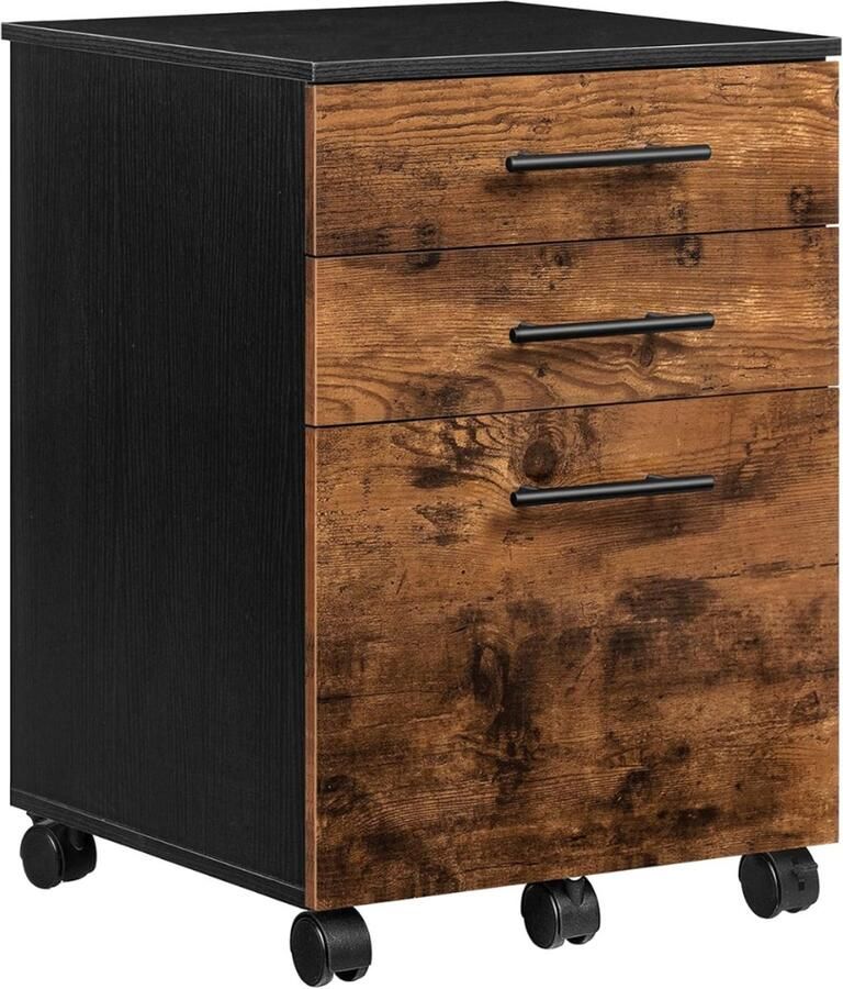 Goodivery Ladenkastje Lade Kastje Ladekasten Slaapkamer Rolcontainer Wieltjes Archiefkast met 3 Laden 40x40x58cm Donkerbruin