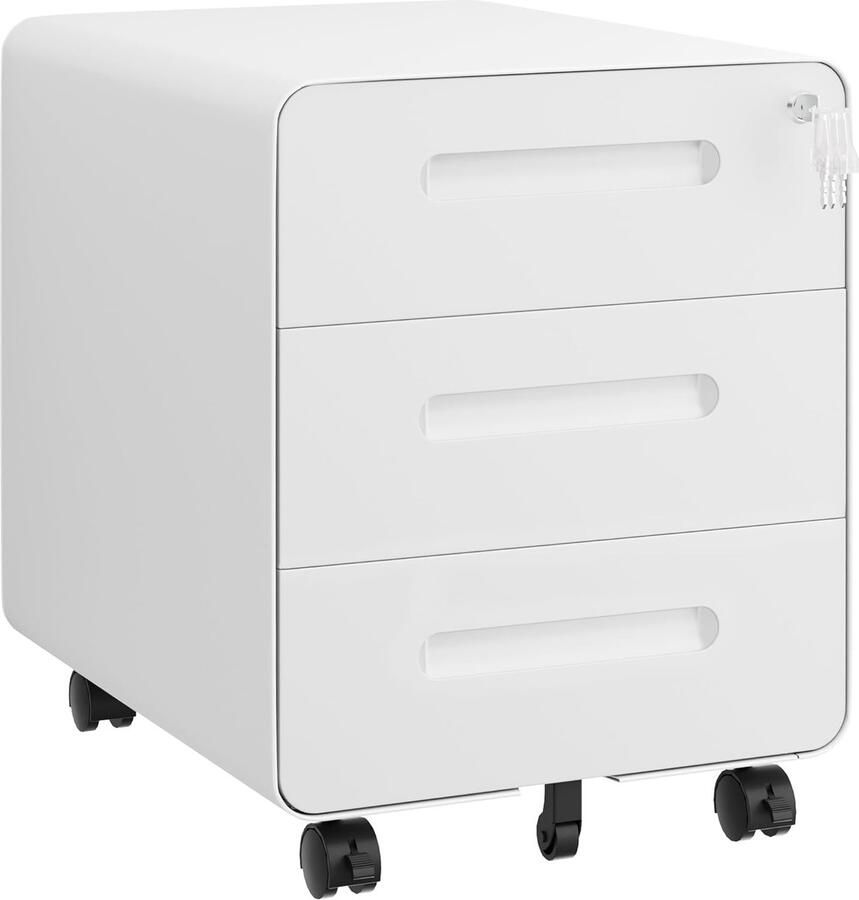 Goodivery Ladenkastje Ladekast Ladekasten Slaapkamer met 3 Laden 4 Sleutels 46x40x50cm Wit