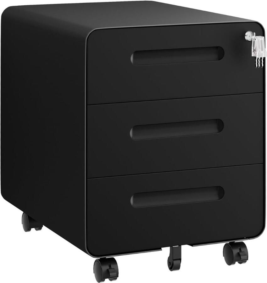 Goodivery Ladenkastje Ladekast Ladekasten Slaapkamer met 3 Laden 4 Sleutels 46x40x50cm Zwart