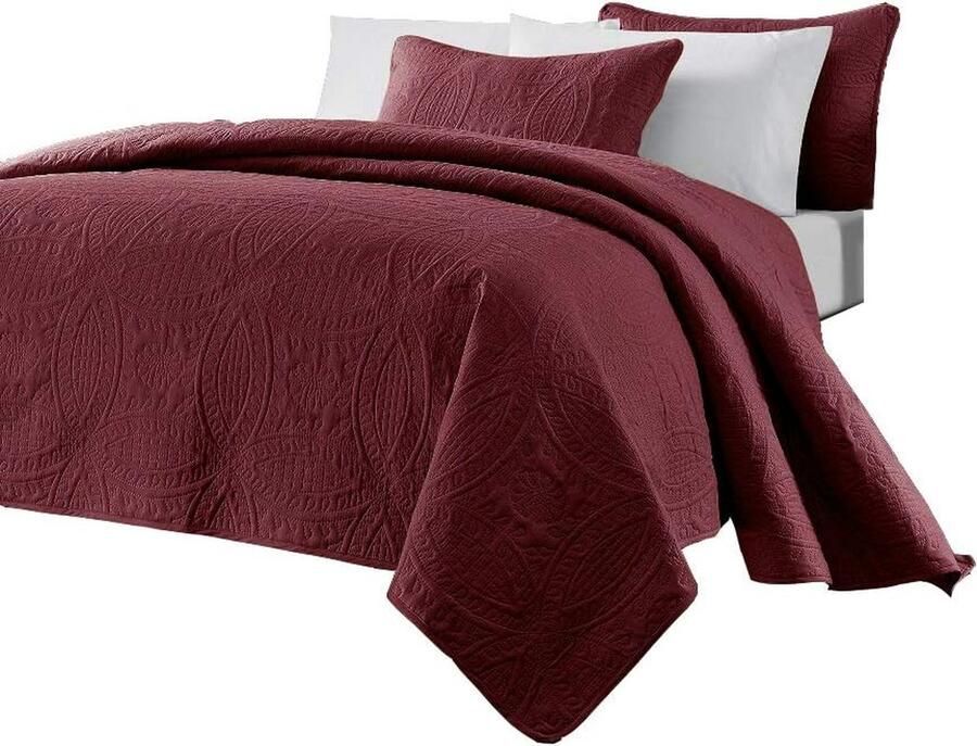 Goodivery Luxueuze 3-delige Oversize Bedsprei Set voor King Size Bed in Bourgondië
