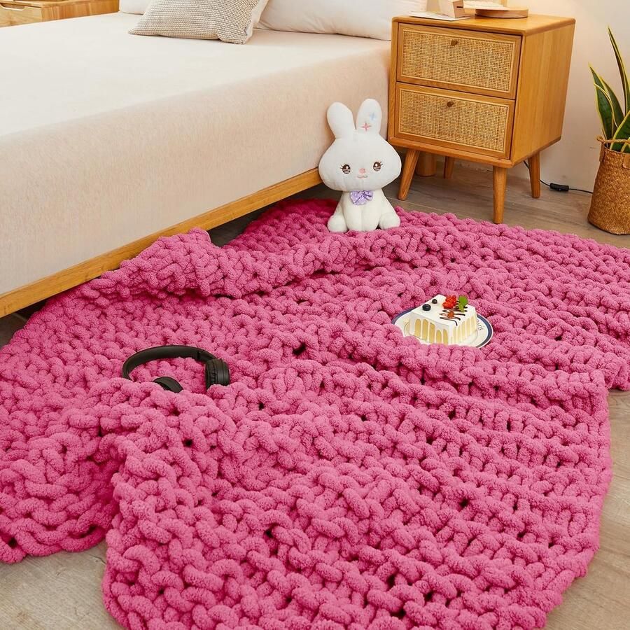 Goodivery Luxueuze Handgebreide Deken Zacht en Warm voor Bank Bed of Stoel in Roze Rood