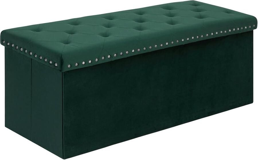 Goodivery Luxueuze Opvouwbare Fluwelen Opbergkist en Kruk voor Slaapkamer en Hal Groen 110 x 40 x 40 cm