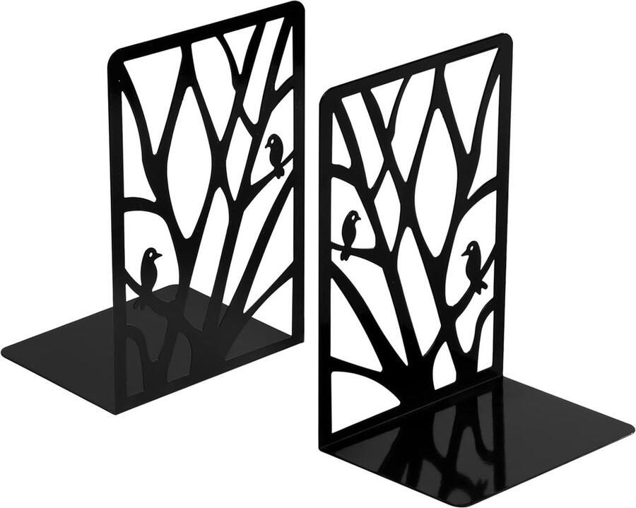Goodivery Metalen boekensteun antislip boekensteunen decoratieve boekstopper voor bureau kantoor huisdecoratie studenten cadeau 1 paar (zwart)