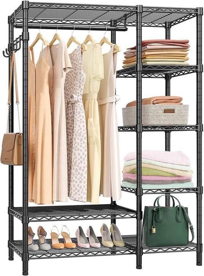 Goodivery Metalen Kledingrek met Verstelbare Planken en Multifunctionele Opslagmogelijkheden