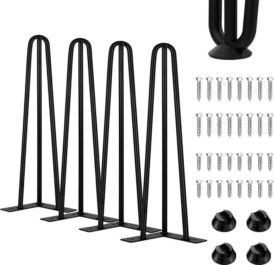 Goodivery Meubelpoten Haarpin Stijl met Vloerbeschermers en Schroeven Set van 4 41 cm