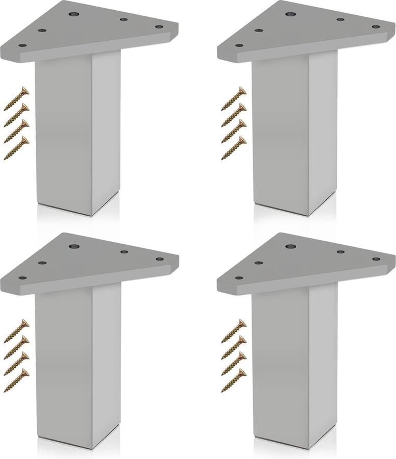 Goodivery Möbelverhogende Vierkante Poten Set van Vier Stuks met Aluminium Look 100mm Hoog
