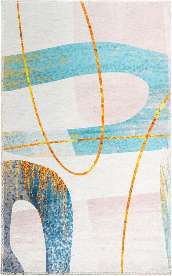 Goodivery Modern Artistieke Korte Pool Vloerkleed Turquoise Blauw Crème 200 x 290 cm Woonkamer