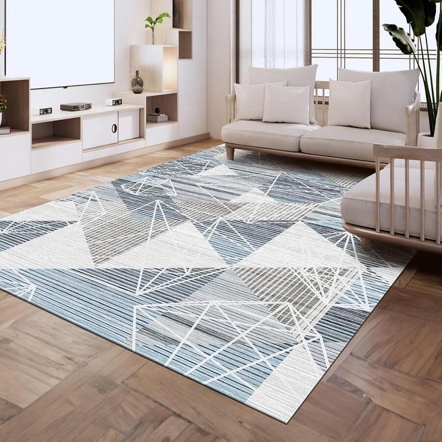 Goodivery Modern Geometrisch Vloerkleed voor Woonkamer Slaapkamer en Balkon – Wasbaar en Antislip – 160 x 230 cm Blauw