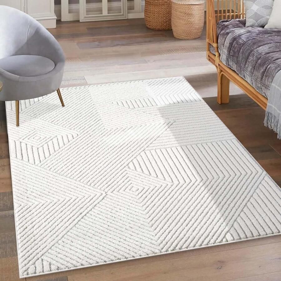 Goodivery Modern Grijs-Crème Vloerkleed met Hoog-Laag Patroon en 3D Effect 200 x 290 cm