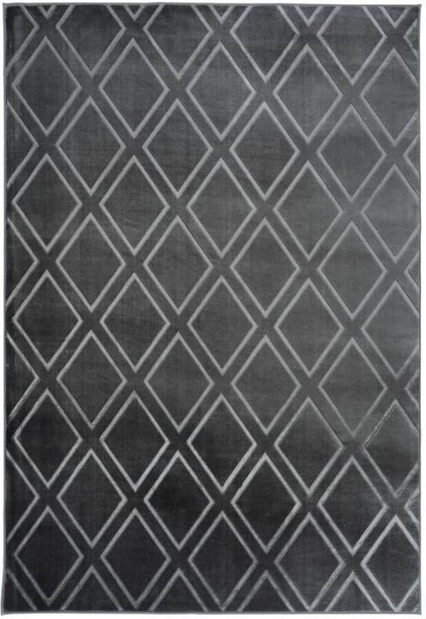 Goodivery Modern Hoogpolig Vloerkleed met Diamantpatroon en Antislip Rug 200 x 290 cm Antraciet Grijs