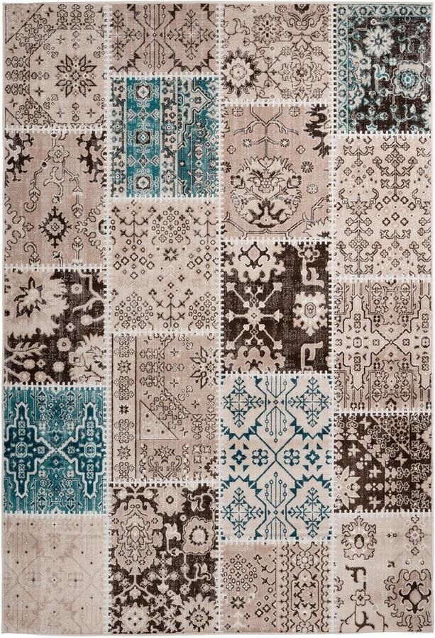 Goodivery Modern Patchwork Vloerkleed met Bloemenpatroon voor Woonkamer Slaapkamer en Kantoor Taupe 120 x 170 cm