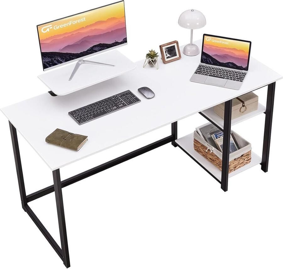 Goodivery Modern Wit Bureau met Omkeerbare Opbergrekken en Verstelbare Plank 120 cm