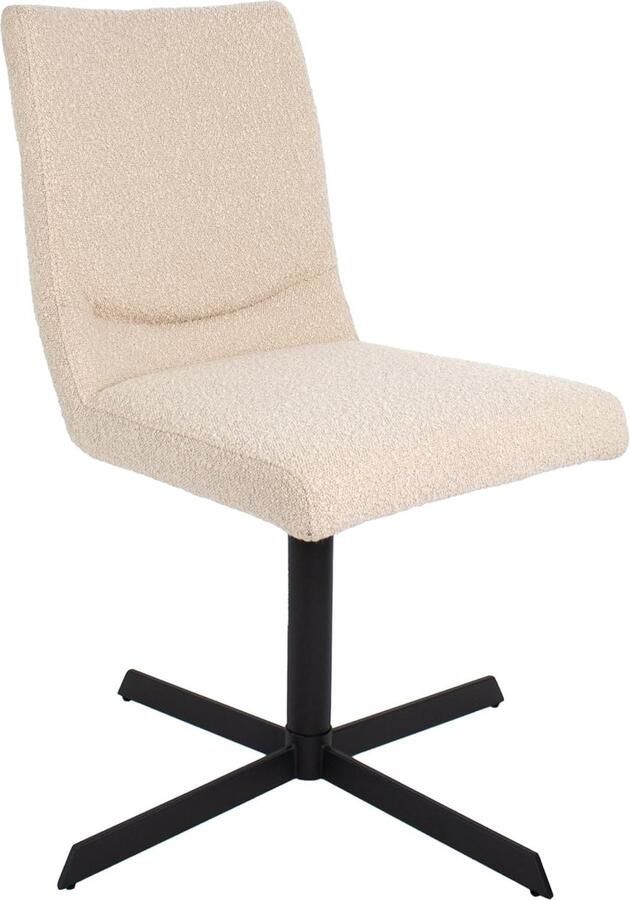 Goodivery Moderne Beige Bouclé Eetkamerstoel Met 360° Draaibare Metalen Frame