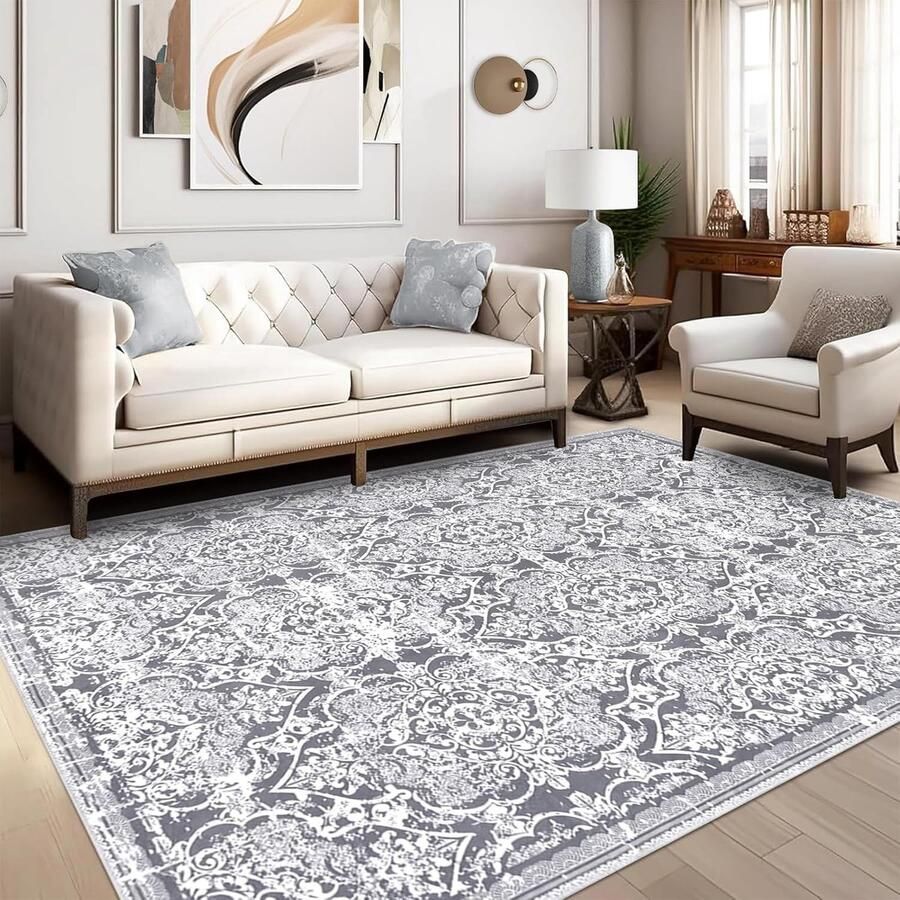 Goodivery Boho groot tapijt 183 x 274 cm antislip wasbaar mandala-vloertapijt hoogwaardig zacht woonkamertapijt modern robuust laagpolig tapijt voor slaapkamer keuken eetkamer