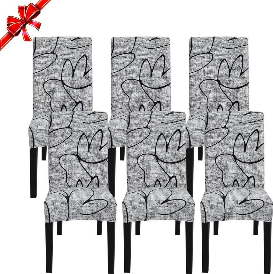 Goodivery Moderne Elastische Stoelhoezen Set van 6 voor Eetkamer Stoelen in Grijze Stijl