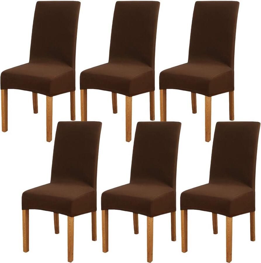 Goodivery Moderne Elastische Stoelhoezen voor Eetkamerstoelen Verwijderbaar en Wasbaar in Donkerbruine Kleur