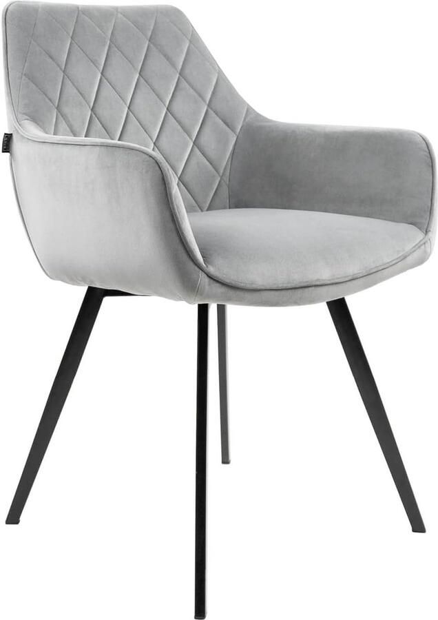Goodivery Moderne Grijze Fluwelen Eetkamerstoel met Armleuning en Robuust Metalen Frame